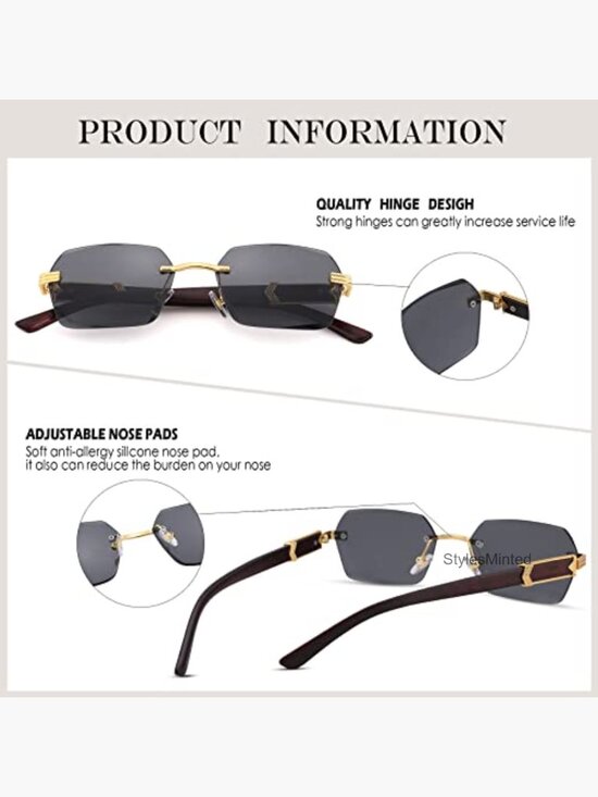 Rimless Rectangle Sunglasses Retro Frameless Square Shade Y2K Sun Glasses main image 3